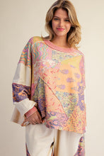 Load image into Gallery viewer, Easel Signature Print Washed Terry Knit Top in Lime Rose
