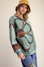 Load image into Gallery viewer, Easel Floral Patch Front Washed Terry Pullover Top in Pine Green
