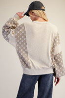 Easel Mix Fabric Pullover Top in Khaki