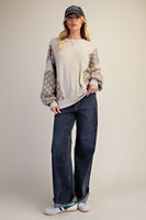 Easel Mix Fabric Pullover Top in Khaki