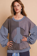 POL Color Block Peace Sign Patch Front Top in Navy/Charcoal FINAL SALE