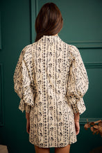 Load image into Gallery viewer, So Me Floral Collared Long Puff Long Sleeve Tie Waist Mini Dress in Cream
