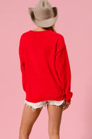 BiBi Solid Color Knit Sweater with Christmas Theme Patches in Red