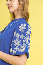 Load image into Gallery viewer, Umgee Textured Top with Embroidery and Scalloped Trim Details in Ocean
