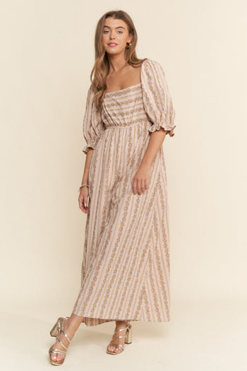 J.nna Floral Striped Pattern Jumpsuit in Vintage Floral Pink