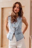 So Me Slim Fit Button Front Vest in Denim