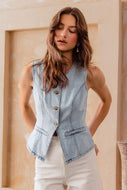 So Me Slim Fit Button Front Vest in Denim