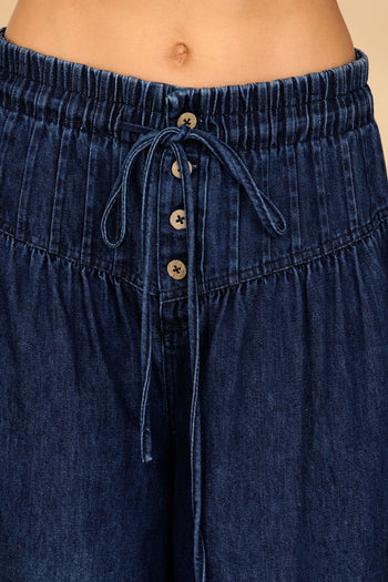 Storia Dark Wash Drawstring Wide-leg Pants in Denim