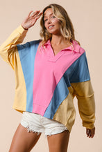 Load image into Gallery viewer, BiBi Oversized French Terry Color Block Top in Pink/Blue/Vanilla
