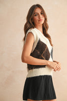 Miou Muse Argyle Pattern Soft Knit Sweater Vest in Cream Multi