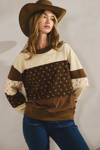 LovLov Multi Stripe Vintage Floral top in Ivory/Mocha