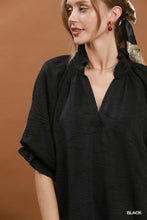 Load image into Gallery viewer, Umgee Floral Textured Jacqaurd V-Neck Dress in Black
