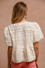 Load image into Gallery viewer, BiBi Textured Woven Peplum Bow Tie Top in Cream
