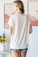 7th Ray Textured Color Block Top in Sage/Pink