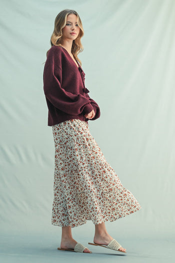 Wishlist Brushed Knit Sweater with Bow Detail Front in Bordeaux