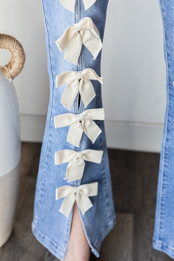 Oli & Hali High Waisted Jeans with Ribbon Bows in Denim – June Adel
