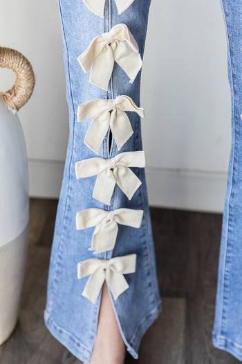 Oli & Hali High Waisted Jeans with Ribbon Bows in Denim
