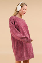 Load image into Gallery viewer, Very J OVERSIZED Mineral Washed Sweatshirt Mini Dress in Magenta
