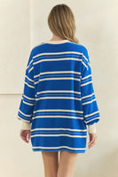 Veveret Coastal Breeze Stripe Sweatshirt Dress in Blue Combo