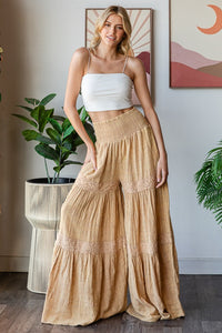 Oli & Hali SMOCKED Waist Wide Leg Pants in Tan