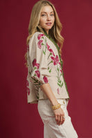 Umgee Floral Print Ruffle Top in Stone Mix