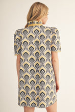 Load image into Gallery viewer, Jodifl Scallop Trim Detail Baroque Floral Shift Dress in Honey Mustard
