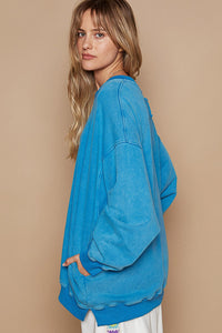 POL Vintage Washed Terry Knit top in Pacific Blue