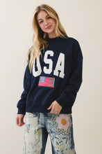 Load image into Gallery viewer, Veveret USA Patched Sweatshirt in Navy
