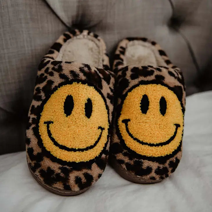 Katydid Happy Face Slippers in Leopard Slippers Katydid   