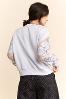 Davi & Dani Sheer Floral Embroidered Sweatshirt in Blue