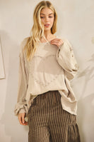 Sage+Fig Studded Heart Patched Top in Gray