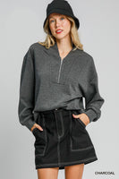 Umgee LuxeKnit High Neck Sweatshirt in Charcoal