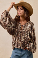 BiBi Two Tone Abstract Print Top in Tan/Brown ON ORDER