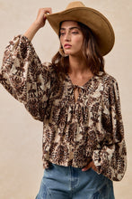 Load image into Gallery viewer, BiBi Two Tone Abstract Print Top in Tan/Brown ON ORDER
