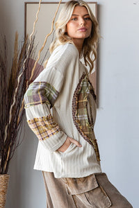 Oli & Hali Knit Top with Mixed Print Peace Sign Patch on Front in Cream