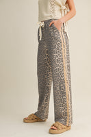 LovLov Luxe Leopard Relaxed Pants With Side Trim in Leopard/Taupe