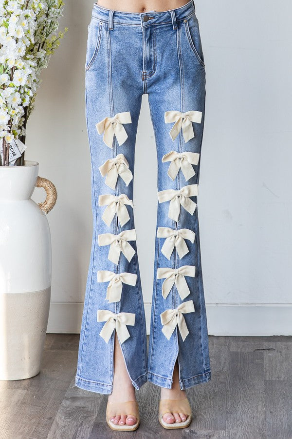 Oli & Hali High Waisted Jeans with Ribbon Bows in Denim – June Adel