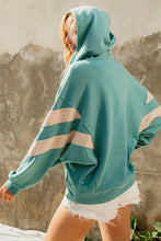 Load image into Gallery viewer, BiBi Brushed Terry Knit Half Zip Hooded Top in Jade
