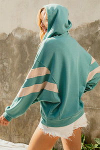 BiBi Brushed Terry Knit Half Zip Hooded Top in Jade