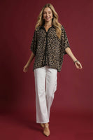 Umgee Animal Jacquard Button-Down Tunic Top in Latte Mix