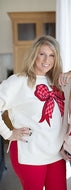 August Bleu Valentine's Day Pink and Red Checkered Bow Sweatshirt in Belgian Cream