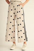 Jodifl Color Rib Band Side Accent Wide Leg Polka Dot Pants in Oatmeal