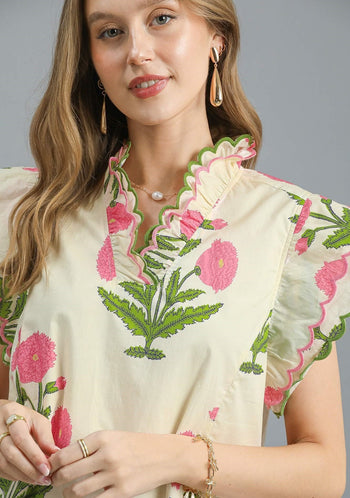 Umgee Bold Floral Print Mini Dress in Cream Mix