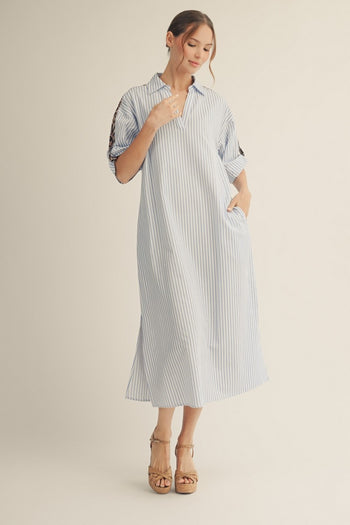 Jodifl Striped Midi Dress with Leopard Print Details in Blue