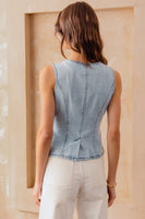 So Me Slim Fit Button Front Vest in Denim