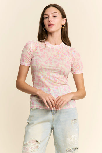 J.nna FITTED Print Top in Floral Pink
