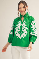 Jodifl Baroque Applique Detail Top in Kelly Green