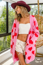 Load image into Gallery viewer, BiBi Heart Pattern Knit Long Cardigan in Pink/Red
