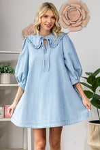 Load image into Gallery viewer, Veveret Denim Mini Dress with Peter Pan Collar in Light
