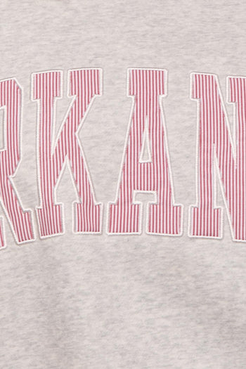 BucketList 'Arkansas' Embroidered Appliqué Sweatshirt in Heather Grey with Crimson Stripe